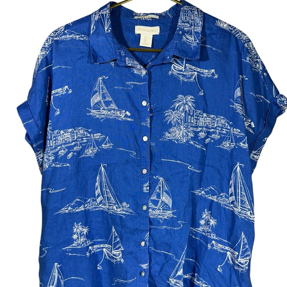 Cynthia Rowley Linen Nautical Print Button-Up Shirt